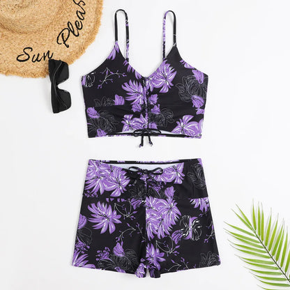 High Waist Bikini Swimsuit Women 2023 Push Up Bikini Floral Swimsuit Print Bikini Boxers Swimwear Swim Trunks Bathing Suit