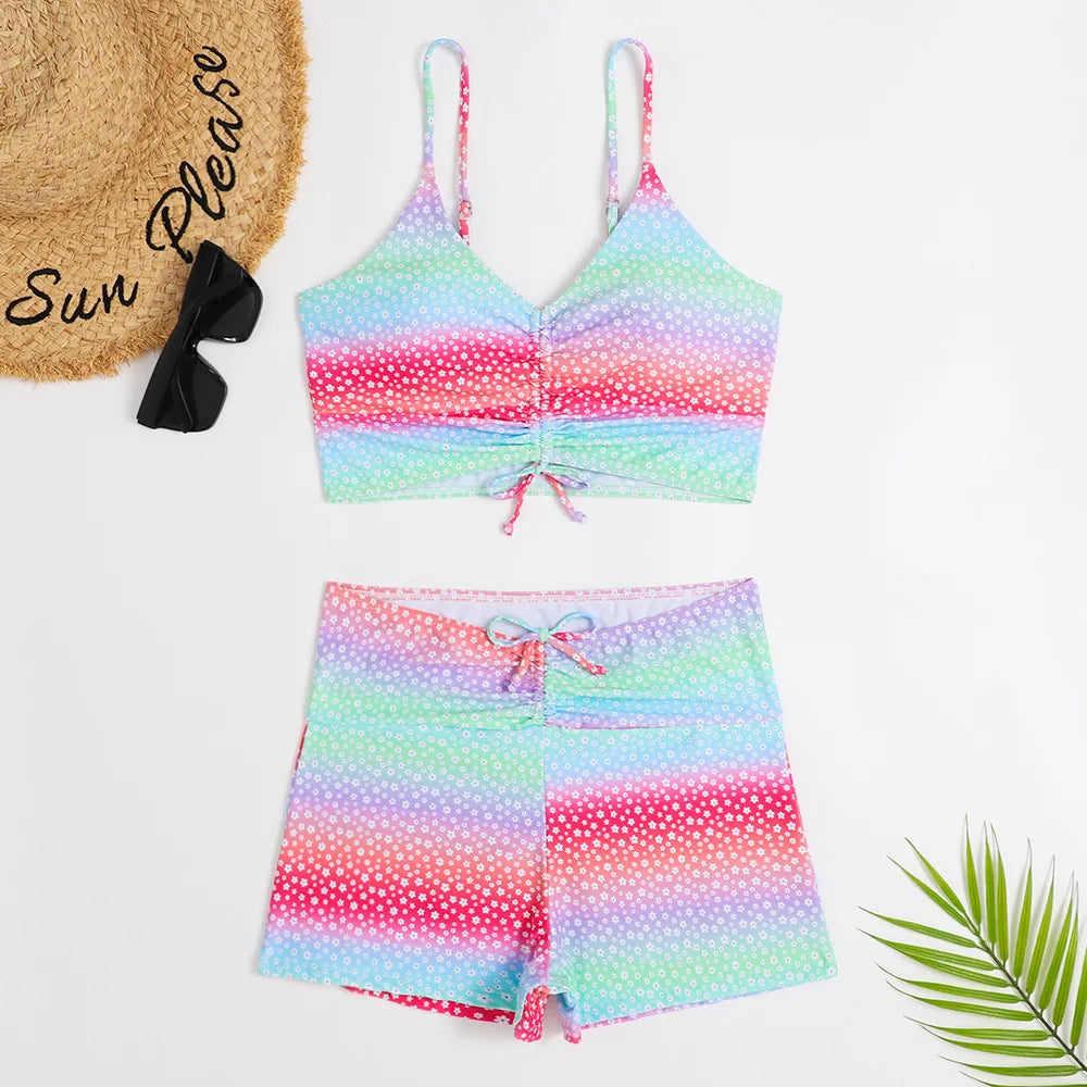 High Waist Bikini Swimsuit Women 2023 Push Up Bikini Floral Swimsuit Print Bikini Boxers Swimwear Swim Trunks Bathing Suit
