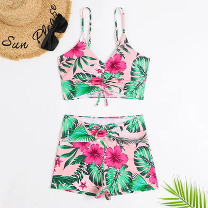 High Waist Bikini Swimsuit Women 2023 Push Up Bikini Floral Swimsuit Print Bikini Boxers Swimwear Swim Trunks Bathing Suit