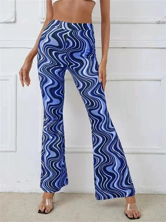 High Waisted Wide Leg Pants Women'S Fashion Water Wave Print Leggings For Gym Jogging Casual Yoga Pants 2023 New Female Clothing