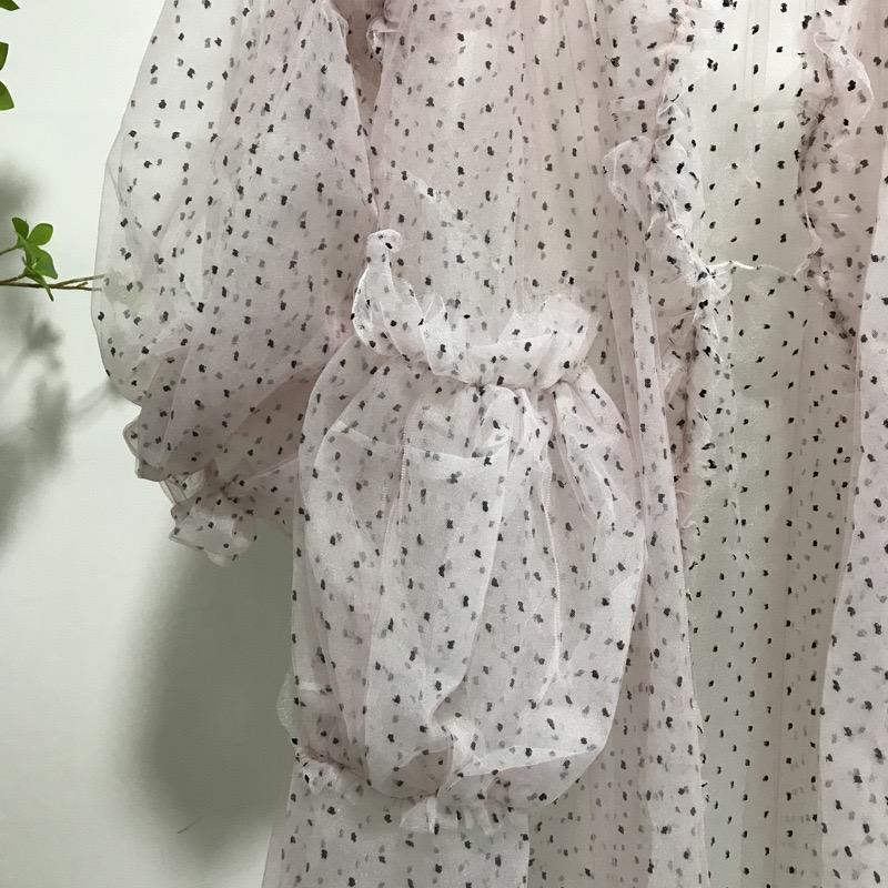 Polka Dot See-Through Mesh Lantern Sleeve Large Long Bikini Cover-Up