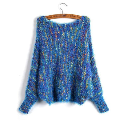 Casual Print Off-Shoulder Long Bat Sleeve Women Sweaters