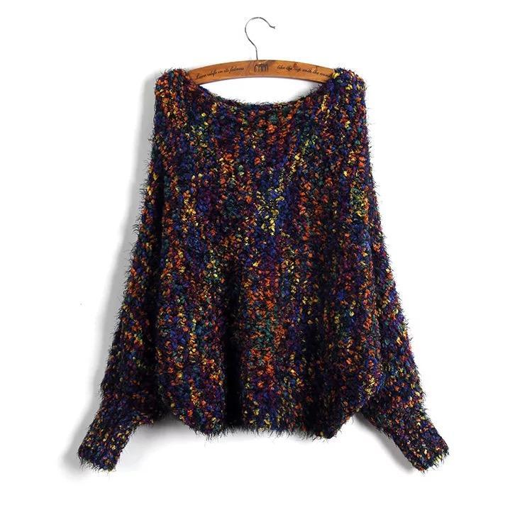 Casual Print Off-Shoulder Long Bat Sleeve Women Sweaters