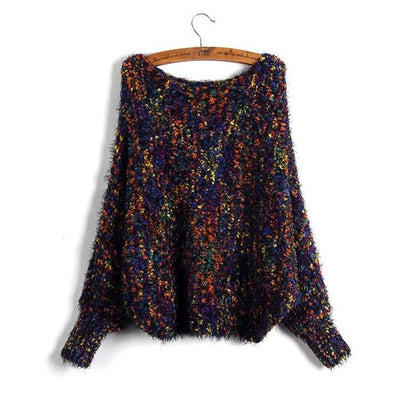 Casual Print Off-Shoulder Long Bat Sleeve Women Sweaters