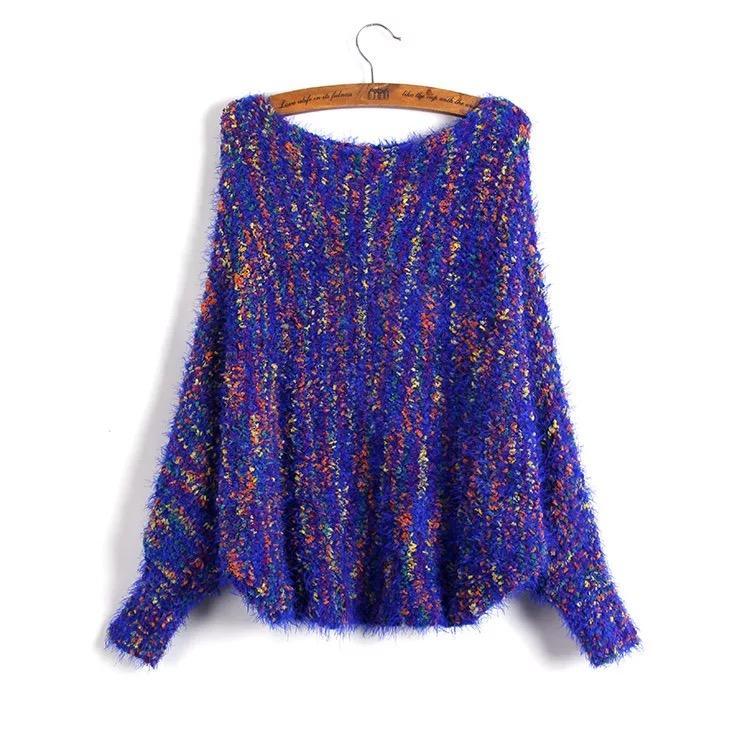 Casual Print Off-Shoulder Long Bat Sleeve Women Sweaters