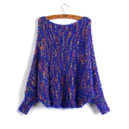 Casual Print Off-Shoulder Long Bat Sleeve Women Sweaters