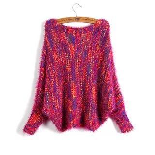 Casual Print Off-Shoulder Long Bat Sleeve Women Sweaters