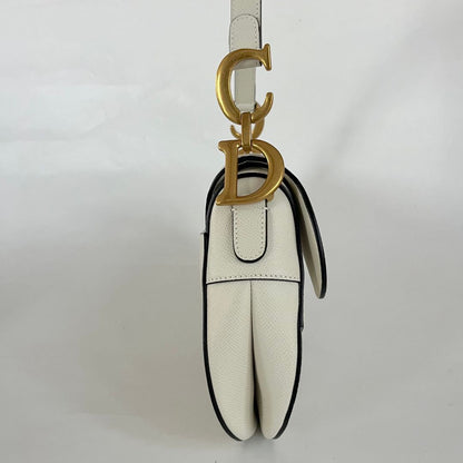 Dior White Leather Saddle bag with fabric strap