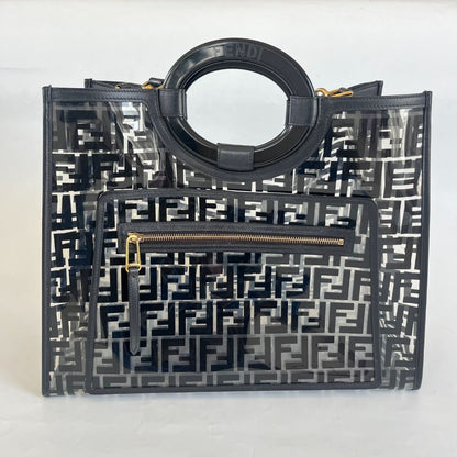 Fendi Black/Clear FF PVC and Leather Large Tote with strap