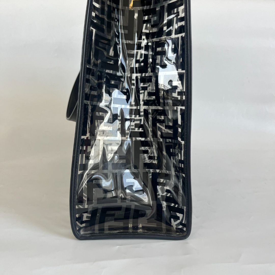Fendi Black/Clear FF PVC and Leather Large Tote with strap