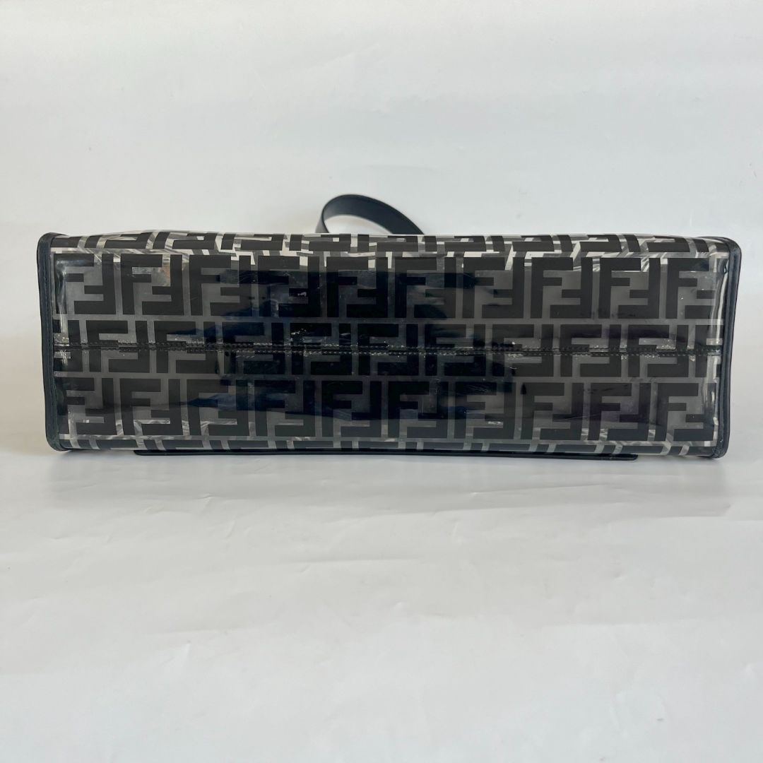 Fendi Black/Clear FF PVC and Leather Large Tote with strap