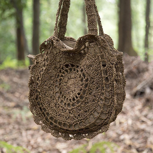 Exquisite Retro Women Hollowed Round Straw Weaving Bag