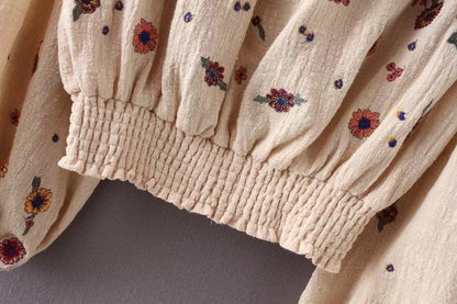 Embroidered Puff-Sleeves Blouses&Shirts Top