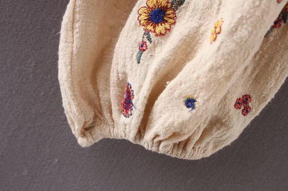 Embroidered Puff-Sleeves Blouses&Shirts Top