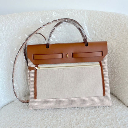 Hermès Herbag Zip 31 Bag In Retourne Viking Canvas With Gold Hardware Ecru-Beige-Fauve