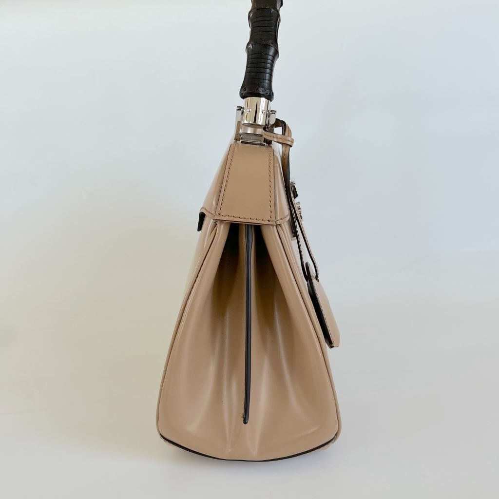 Gucci Beige Leather Lady Lock Bamboo Top Handle Bag
