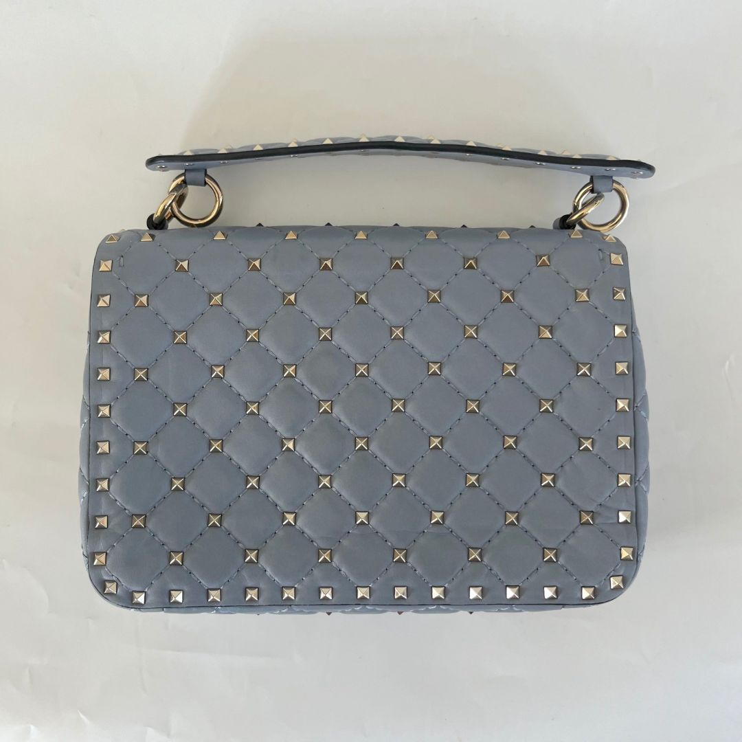 Valentino Blue Quilted Leather Medium Rockstud Spike Chain Bag