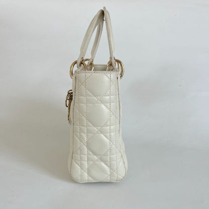 Dior Lady Dior Small White Leather Bag