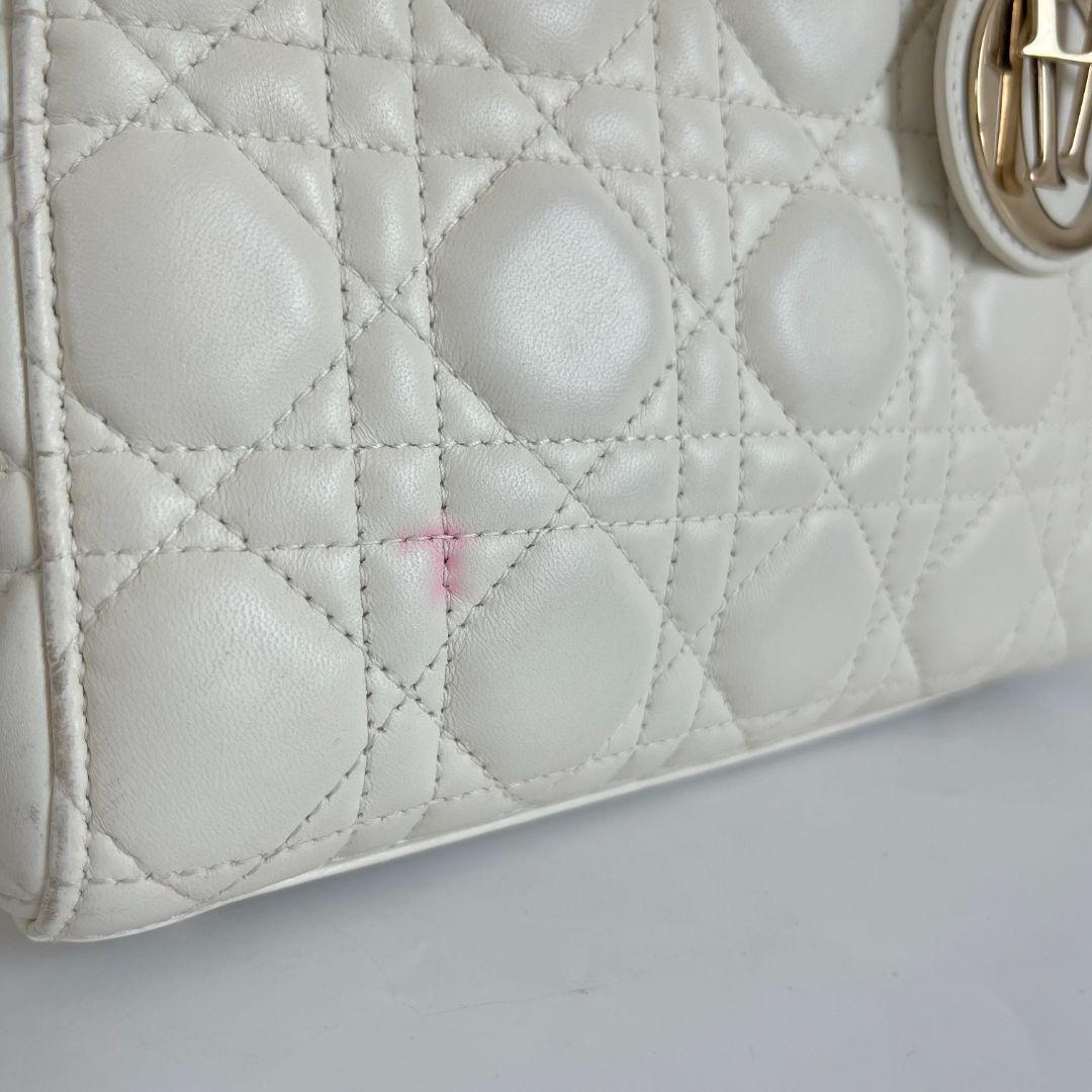 Dior Lady Dior Small White Leather Bag