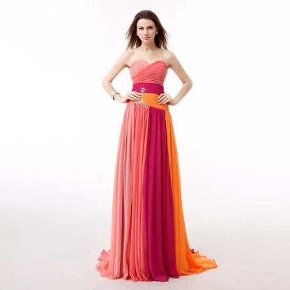Colorful Strapless Floor Maxi Dress