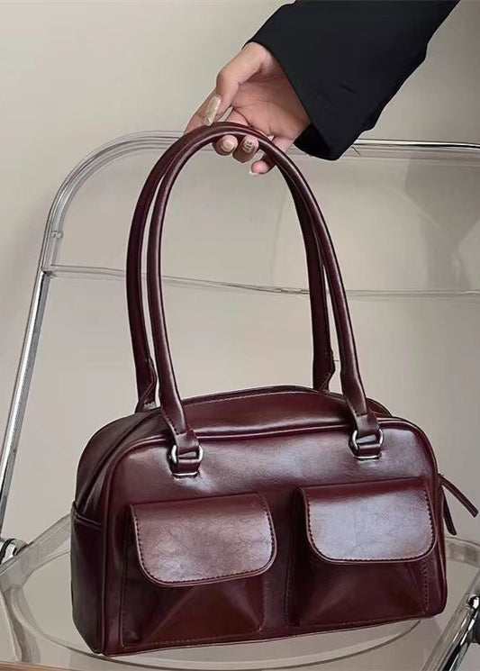 Structured Vegan Leather Shoulder Bag With Front Pouches