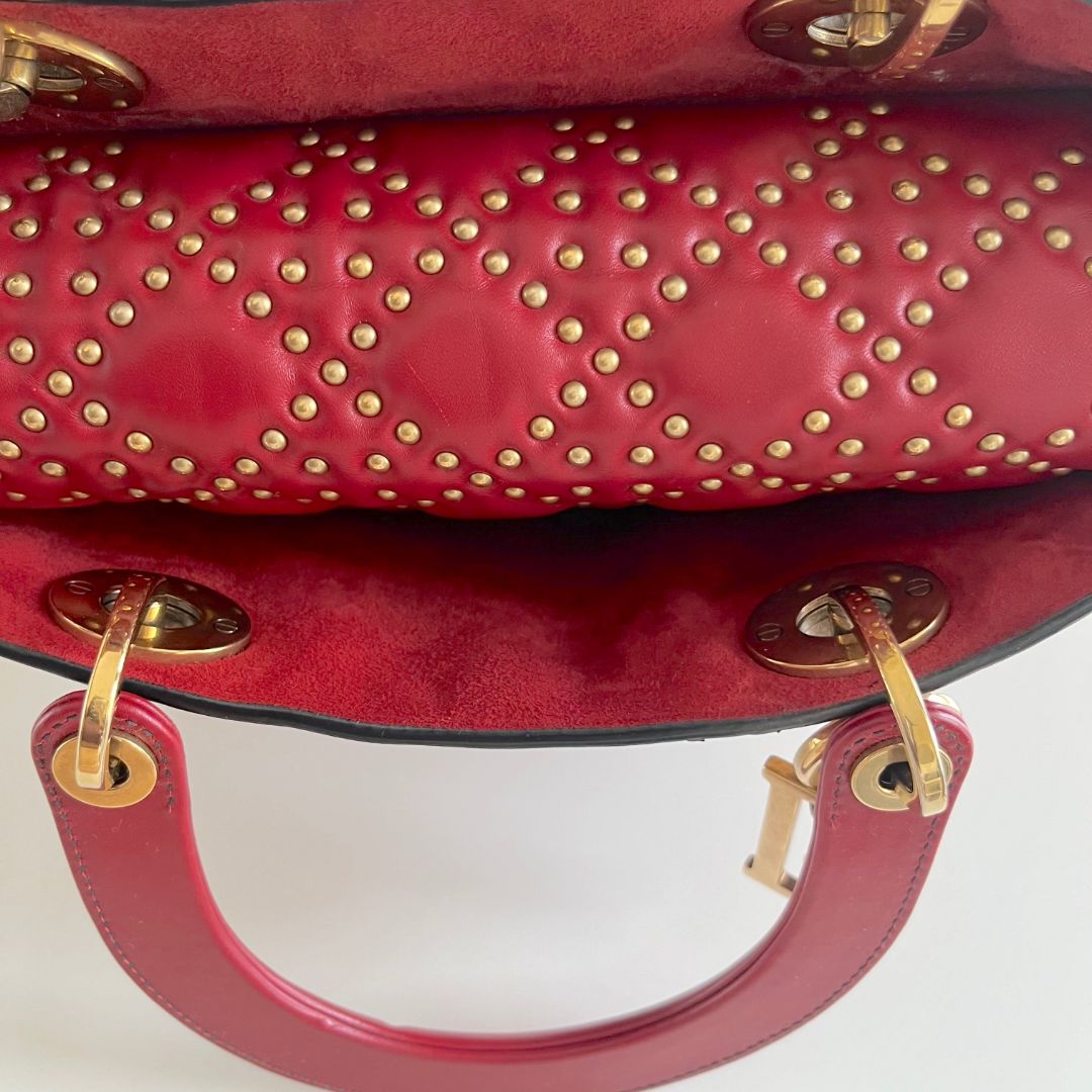 Christian Dior Studded Cannage Lady Red Bag