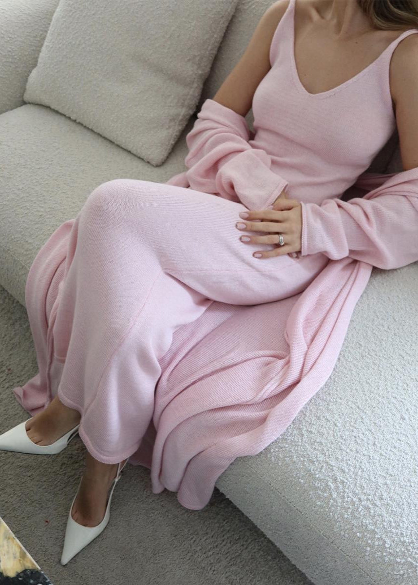 Knit Maxi Dress With Cardigan Set In Powder