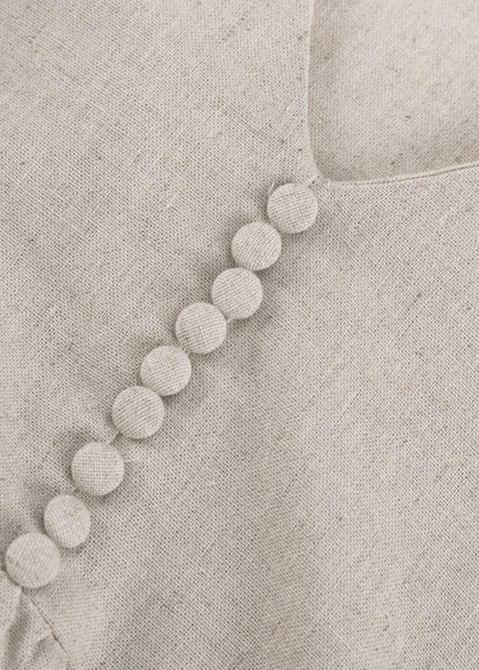Linen Puff Sleeve Babydoll Dress Light Gray