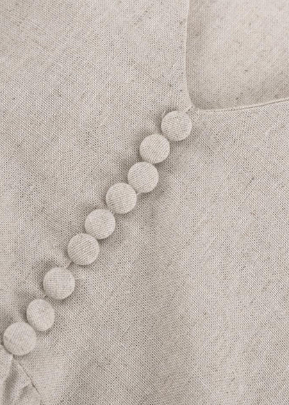 Linen Puff Sleeve Babydoll Dress Light Gray