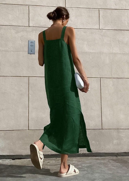 Linen Midi Dress Relaxed Fit With Side Slits