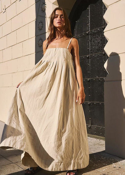 Flowy Linen Cotton Maxi Dress with Spaghetti Straps