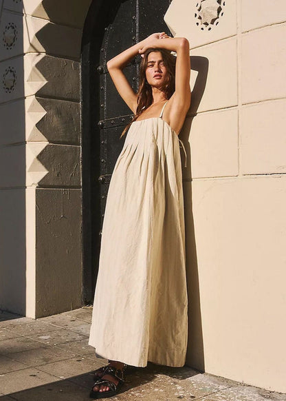 Flowy Linen Cotton Maxi Dress with Spaghetti Straps