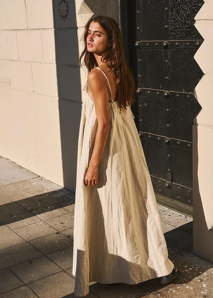 Flowy Linen Cotton Maxi Dress with Spaghetti Straps