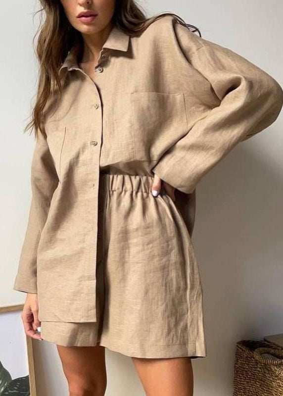 Relaxed Linen Blend Shirt And Shorts Set