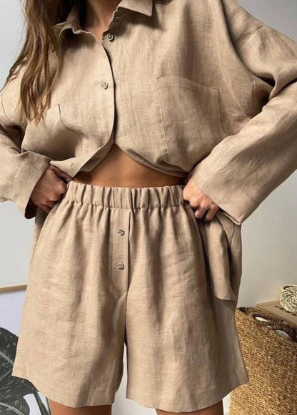 Relaxed Linen Blend Shirt And Shorts Set