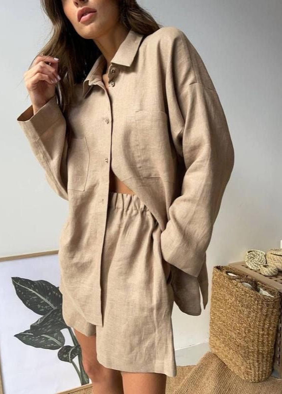 Relaxed Linen Blend Shirt And Shorts Set