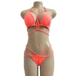Strap Knit Button Back Bikini Swimsuit With 14 Colors