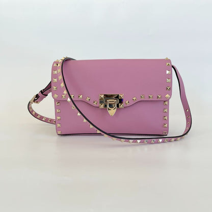 Valentino pink leather flap bag with rock studs