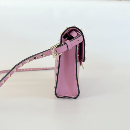 Valentino pink leather flap bag with rock studs