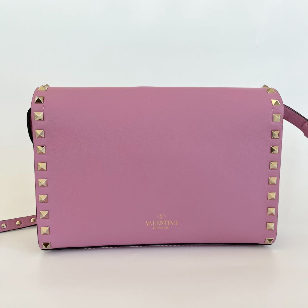Valentino pink leather flap bag with rock studs