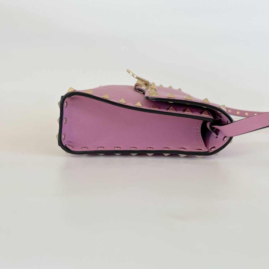 Valentino pink leather flap bag with rock studs