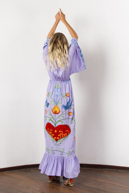 Summer New Arrival Flower Embroidery V-Neck Large Morning Glory Sleeve Dress Goddess Dress
