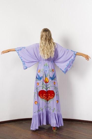 Summer New Arrival Flower Embroidery V-Neck Large Morning Glory Sleeve Dress Goddess Dress