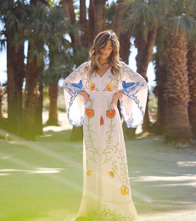 Summer New Arrival Flower Embroidery V-Neck Large Morning Glory Sleeve Dress Goddess Dress