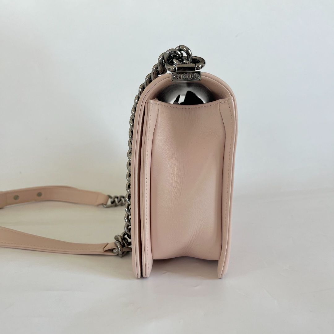 Chanel light pink chevron new medium flap bag w/ beaded detail
