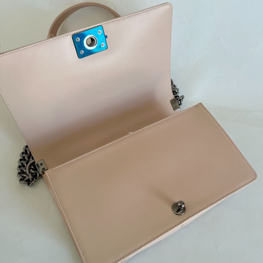 Chanel light pink chevron new medium flap bag w/ beaded detail
