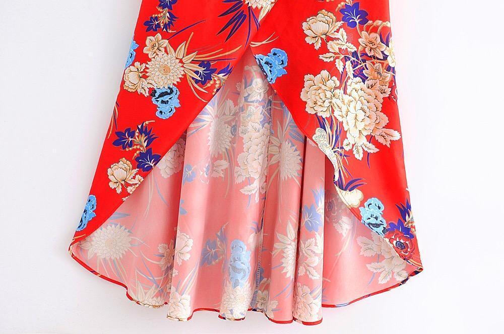 2018 New Arrival V-Neck Flared Sleeve Print Dress Holiday Bohemia Dress