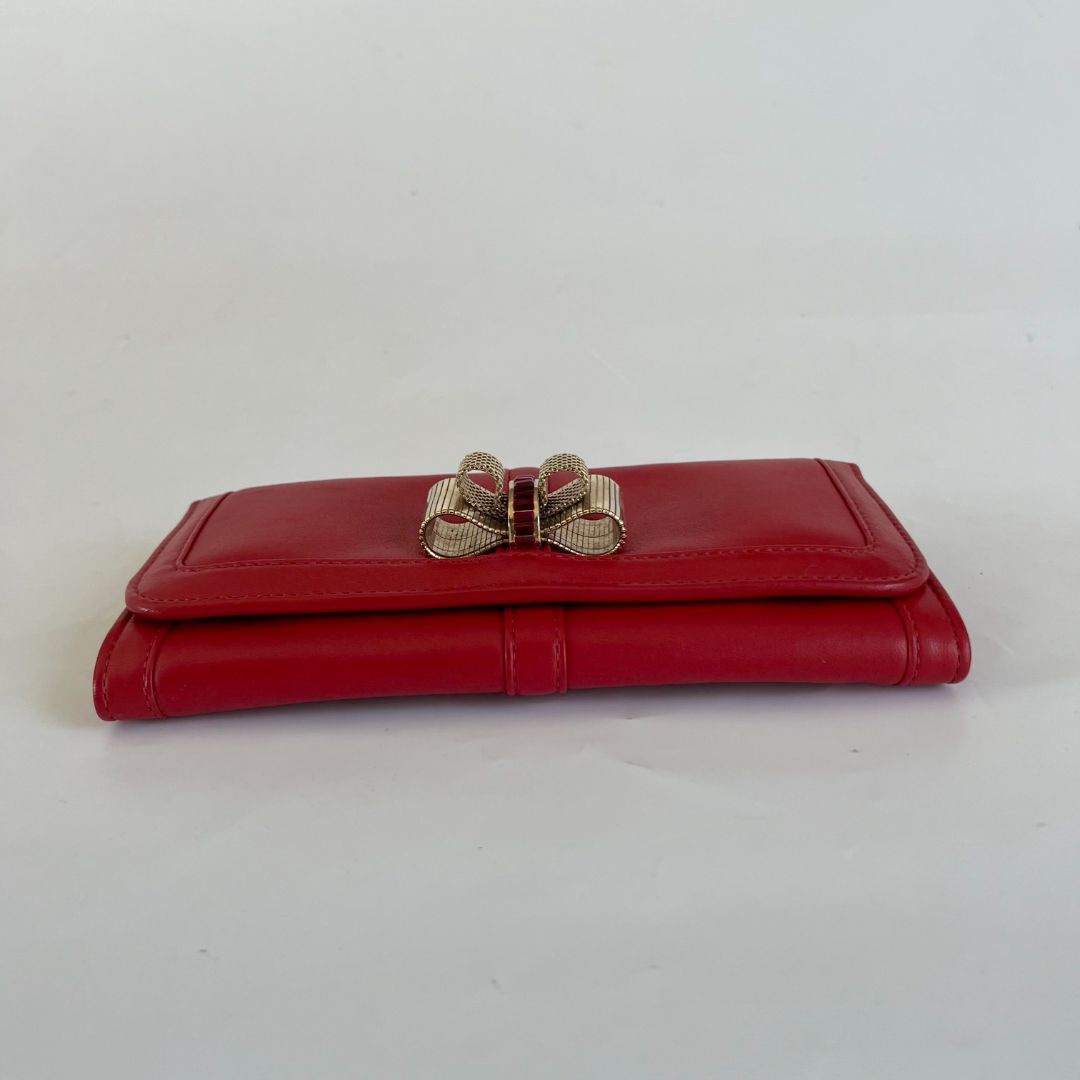 Christian Louboutin red leather bow flap long wallet