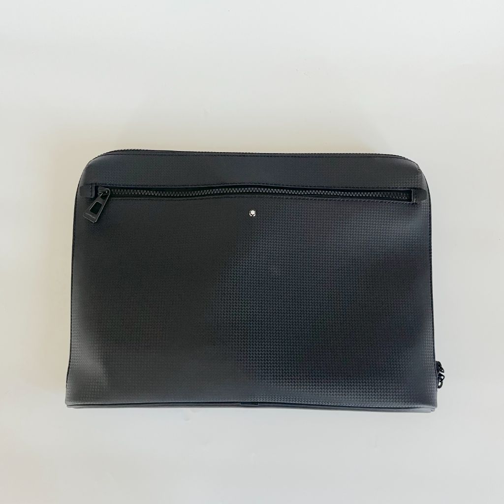 Mont Blanc black leather zip laptop bag