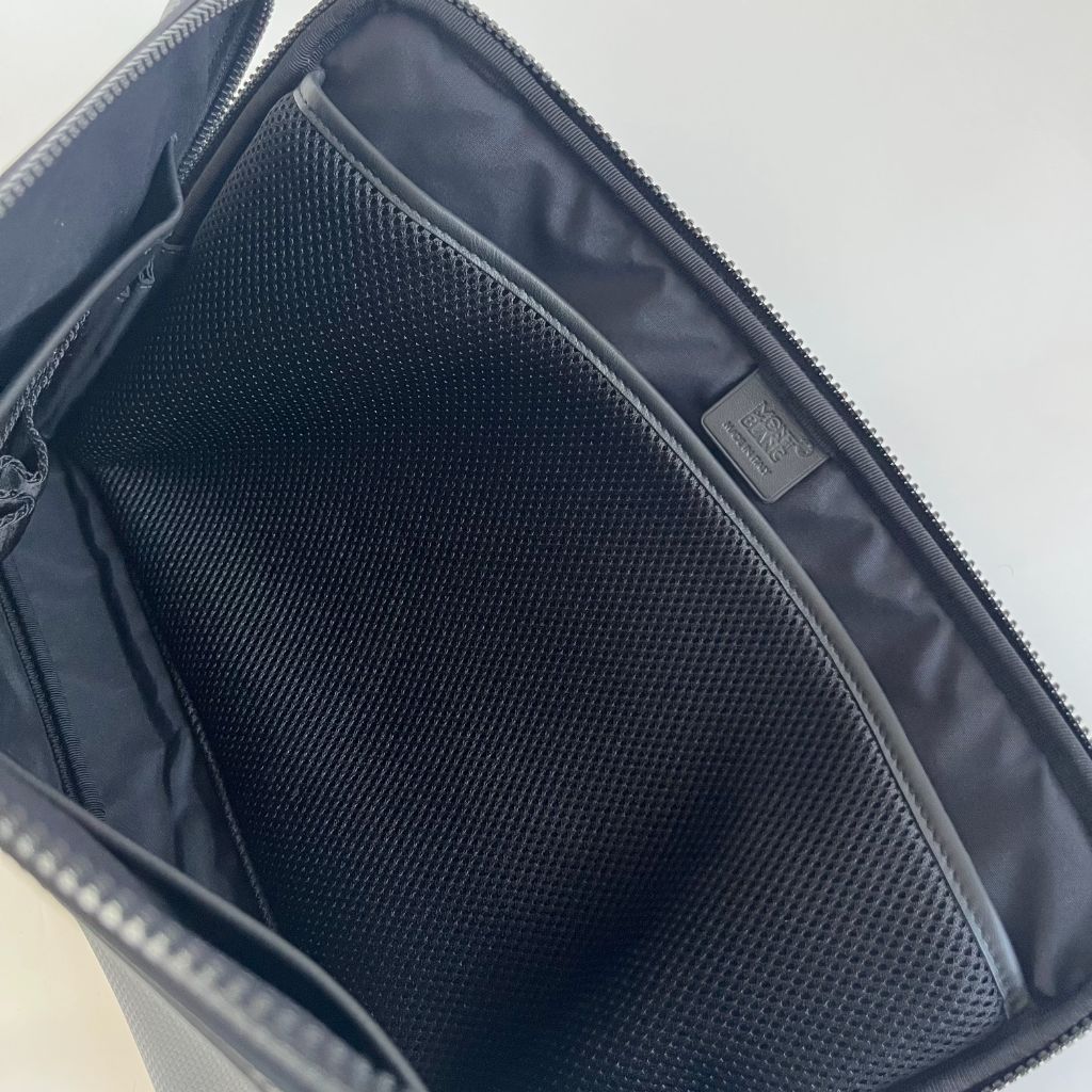 Mont Blanc black leather zip laptop bag